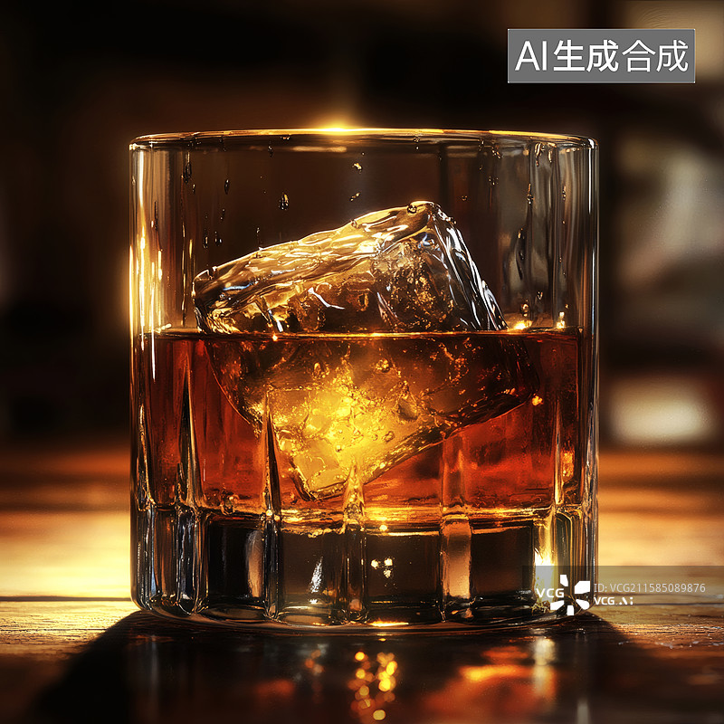 【AI数字艺术】玻璃杯中的威士忌加冰块图片素材