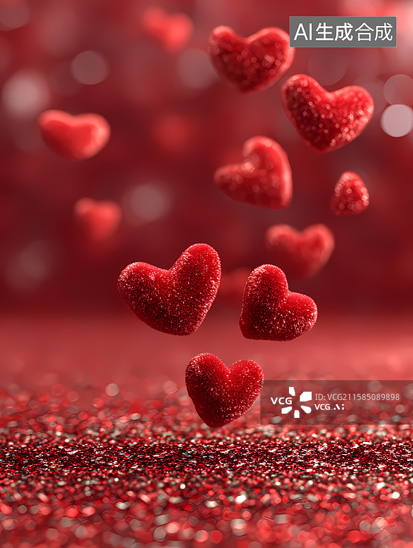 【AI数字艺术】红色爱心悬浮画面图片素材