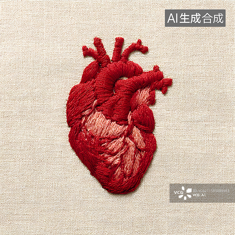 【AI数字艺术】红色刺绣心脏图案图片素材