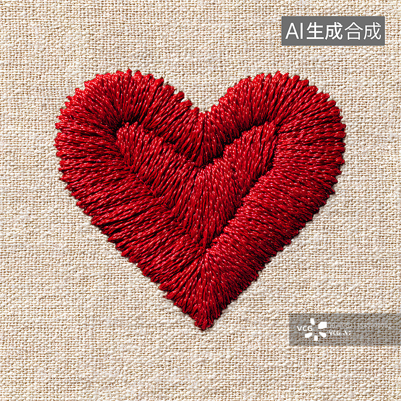 【AI数字艺术】红色心形刺绣图片素材