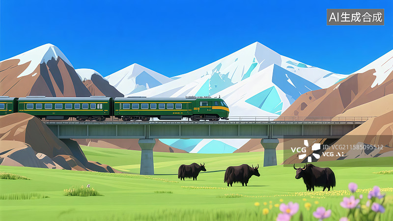 【AI数字艺术】雪域高原列车——高原铁路与自然共生图片素材