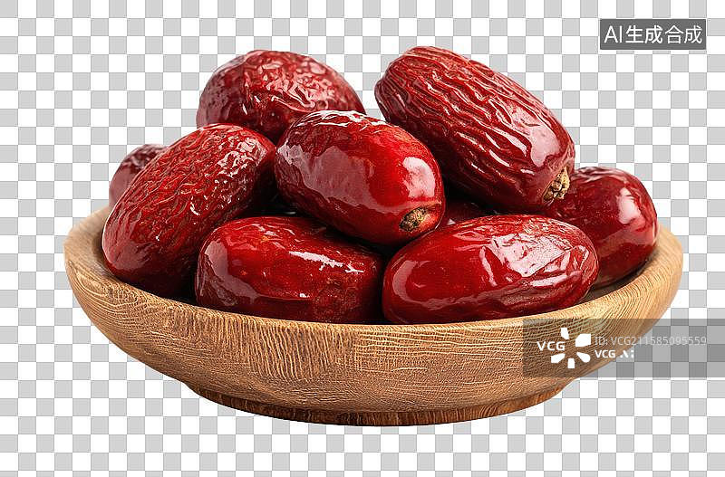 【AI数字艺术】木碗中堆放的红色干红枣图片素材