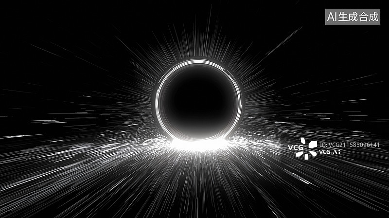 【AI数字艺术】黑色背景下发光的圆环图片素材