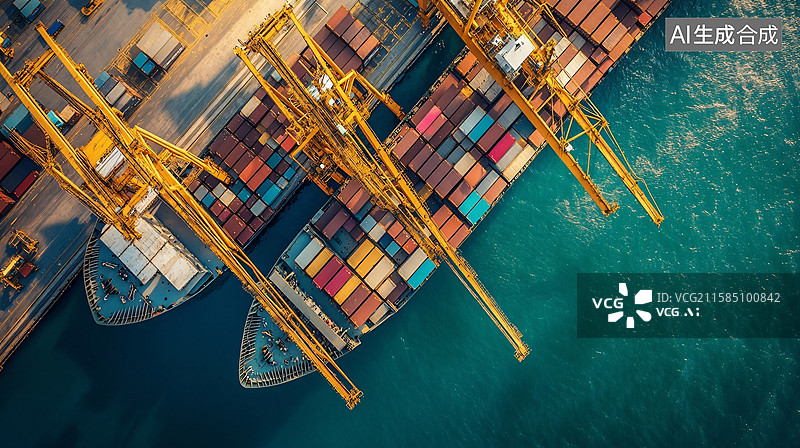 【AI数字艺术】繁忙的集装箱码头图片素材