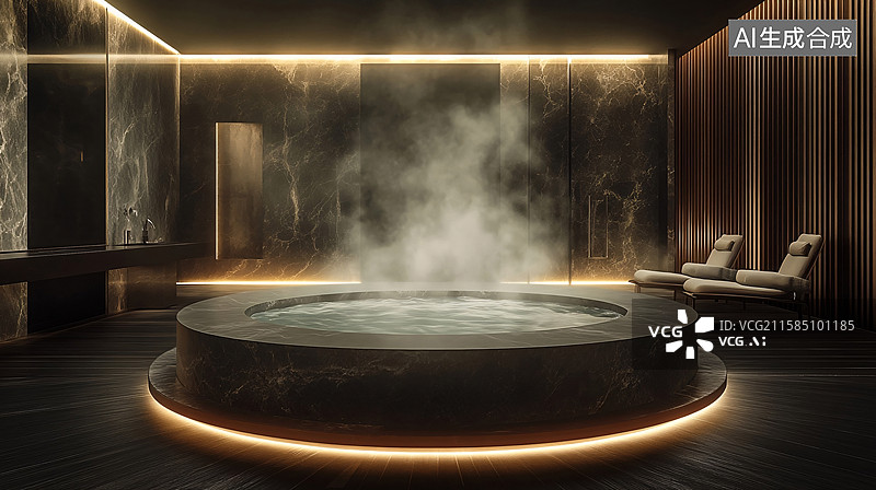 【AI数字艺术】静谧温泉疗养空间图片素材