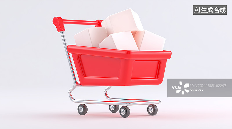 【AI数字艺术】3D购物车满载商品插画图片素材
