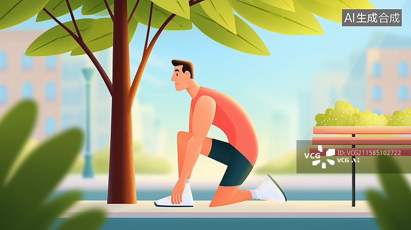 【AI数字艺术】户外人物拉伸运动插画图片素材