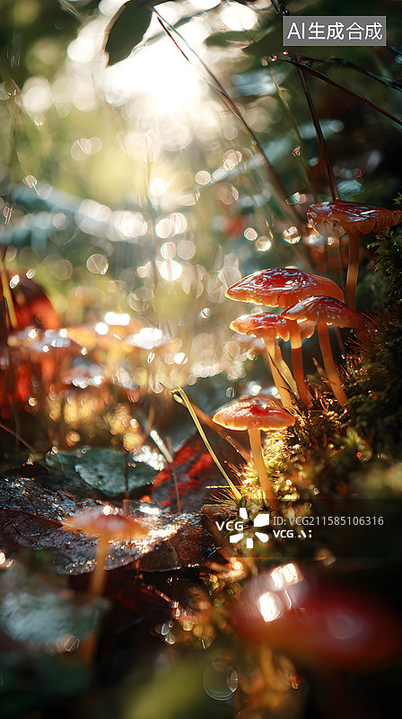 【AI数字艺术】AIGC：秋天雨后生长的蘑菇图片素材