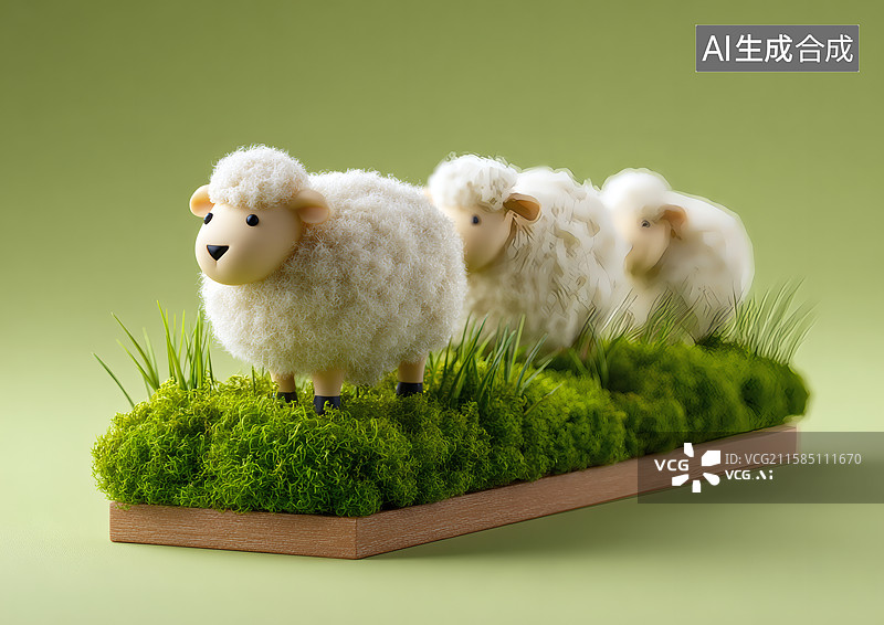 【AI数字艺术】草地上一群可爱的绵羊图片素材