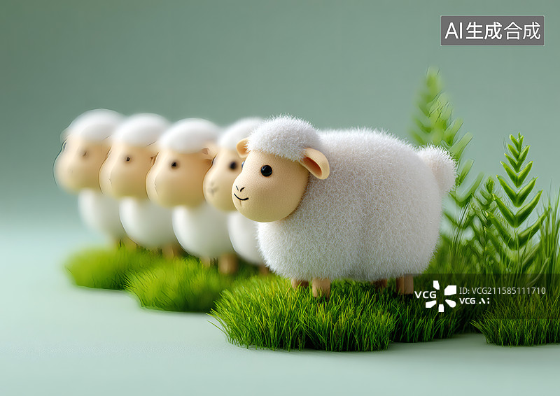 【AI数字艺术】草地上一群可爱的绵羊图片素材