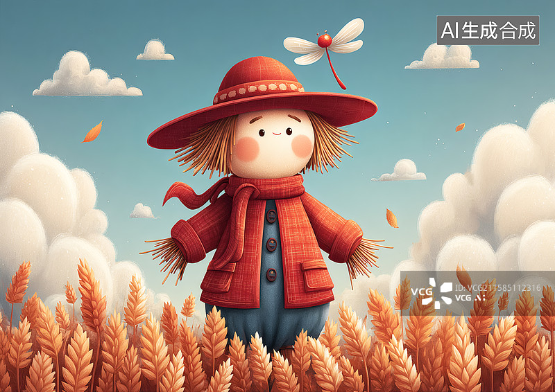 【AI数字艺术】农田里一个可爱的稻草人图片素材