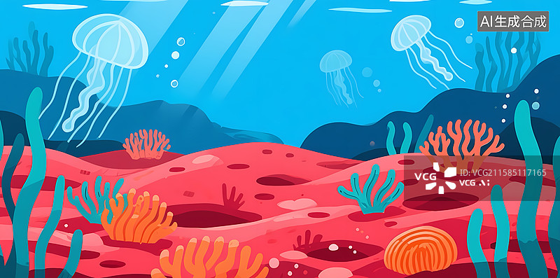 【AI数字艺术】海底世界：珊瑚与水母图片素材