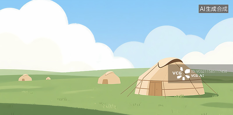 【AI数字艺术】草原上的传统圆顶帐篷图片素材