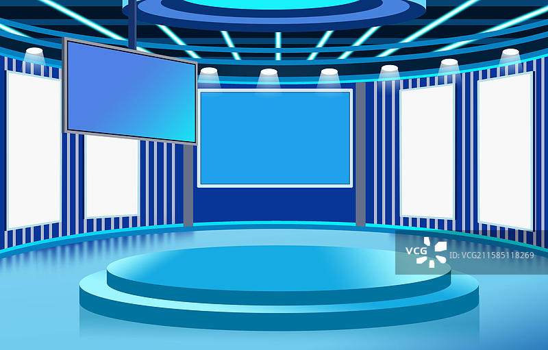 演播厅现场直播电视台电视舞台节目新闻广播台场景插画图片素材
