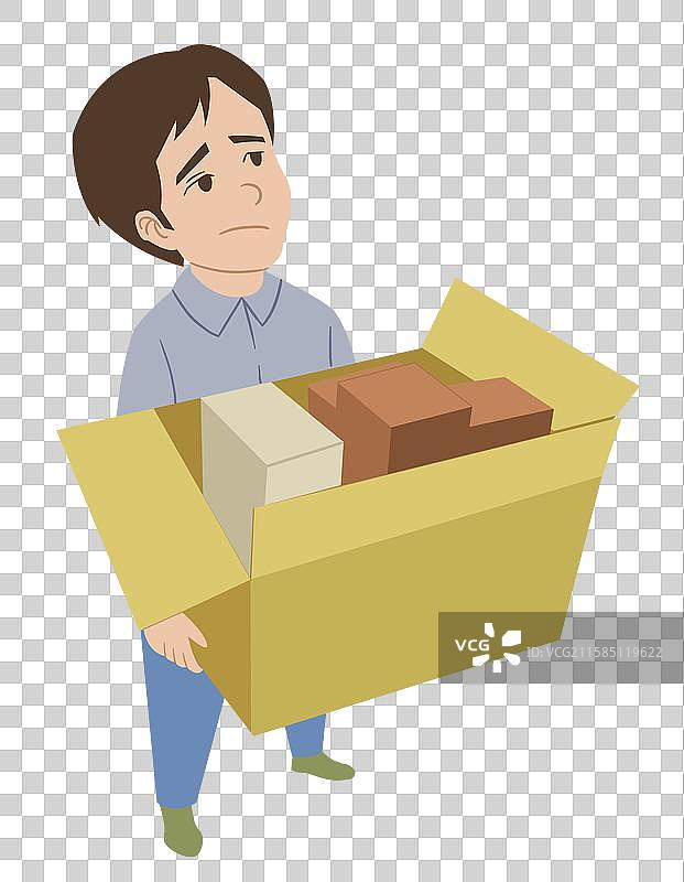 上班族下班工作求职面试事业失业就业辞职离职辞退找工作男人搬运搬货抑郁情绪不安插画图片素材