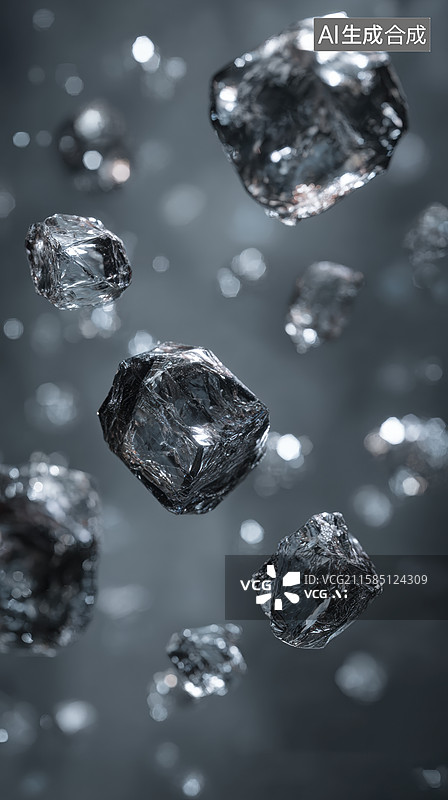 【AI数字艺术】悬浮的透明晶体图片素材