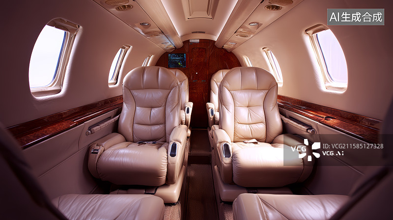 【AI数字艺术】现代私人飞机的舒适内饰图片素材