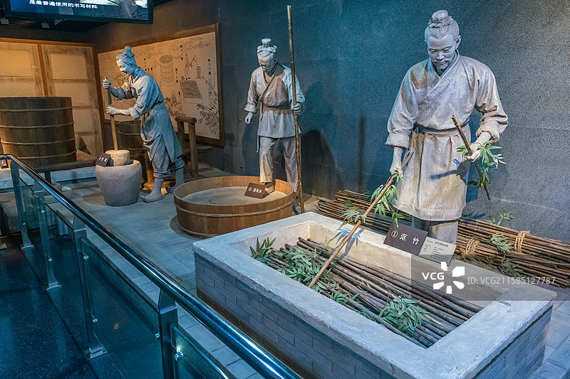 河南安阳中国文字博物馆古代造纸流程场景图片素材