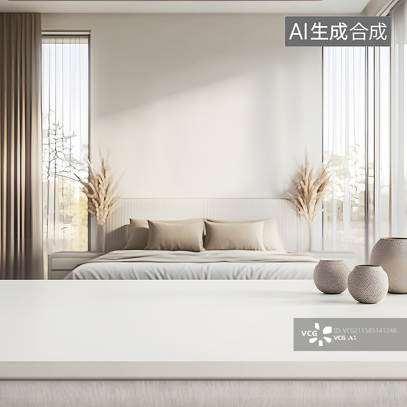 【AI数字艺术】AIGC：现代室内卧室样板间电子商务产品展台背景图片素材