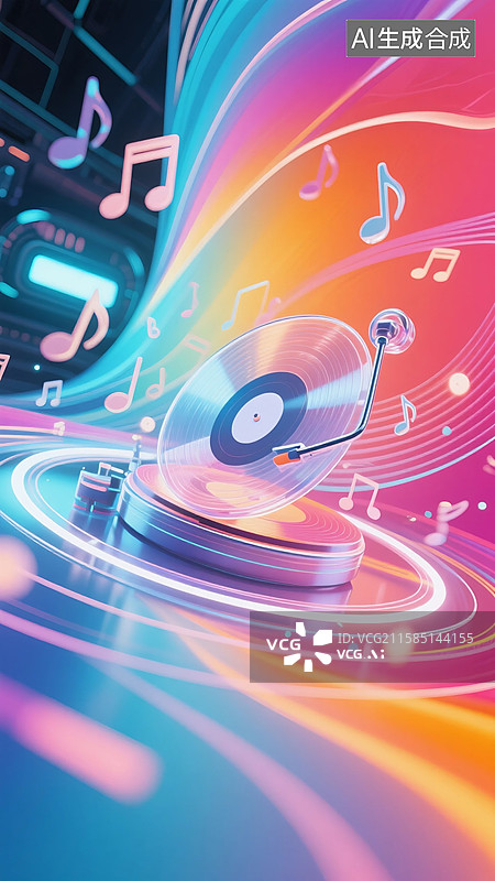 【AI数字艺术】赛博霓虹唱片机图片素材
