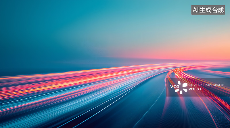 【AI数字艺术】流光溢彩的城市高速公路夜景图片素材