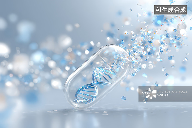 【AI数字艺术】透明胶囊中的DNA分子结构图片素材