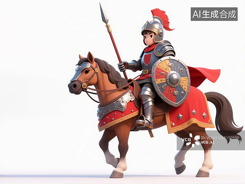 【AI数字艺术】3D卡通骑士骑马出征图片素材