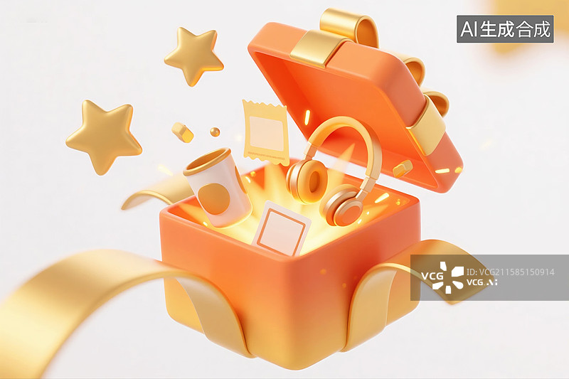 【AI数字艺术】橙金礼盒惊喜开箱图片素材