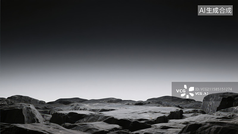 【AI数字艺术】石头堆和岩石板面底座产品展示台黑灰色渐变背景图片素材