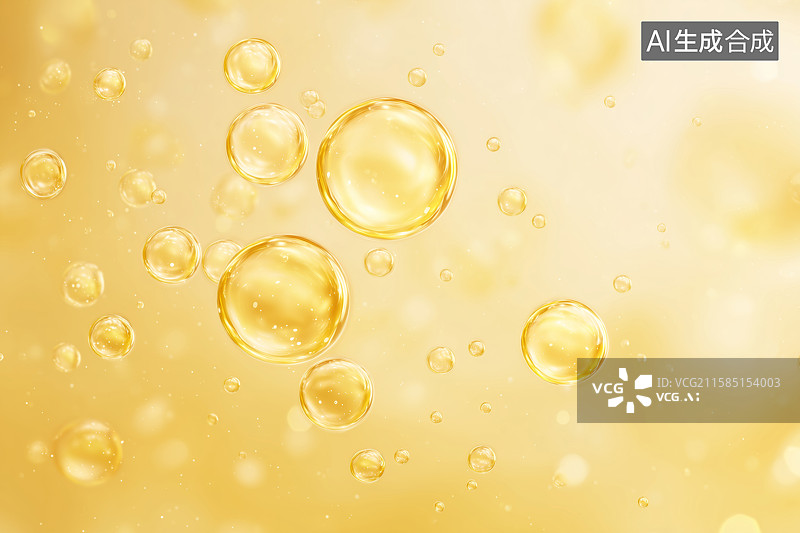 【AI数字艺术】金色油滴在液体中漂浮的特写图片素材