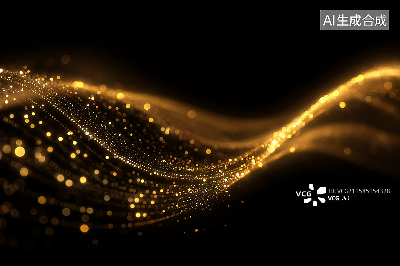 【AI数字艺术】黑色背景下金色粒子流动光效图片素材