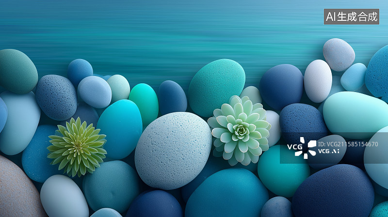 【AI数字艺术】多彩玻璃珠与贝壳的静谧组合图片素材