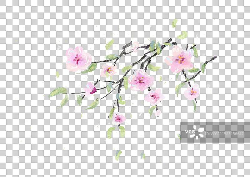 桃花绿叶枝叶粉红色花图片素材