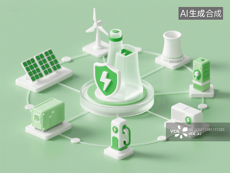 【AI数字艺术】绿色能源系统互联示意图图片素材
