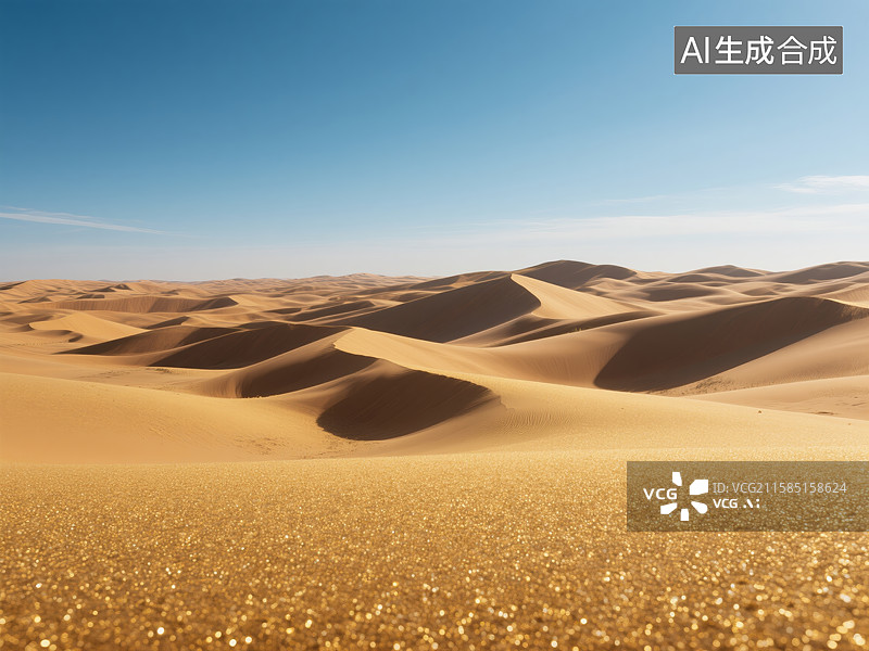 【AI数字艺术】金色沙漠沙丘与蓝天图片素材