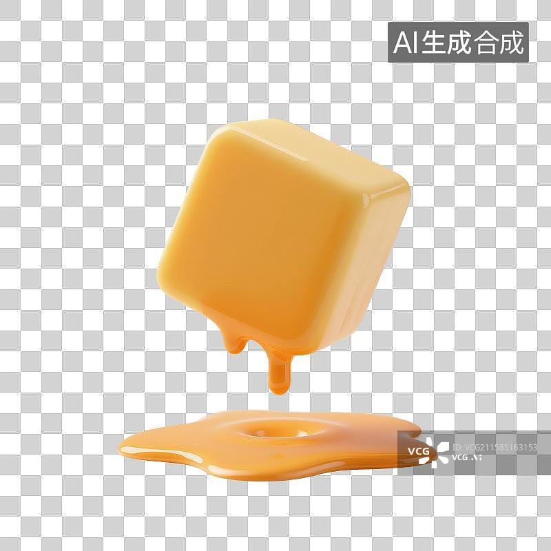 【AI数字艺术】3D渲染，融化的黄油，奶酪，黄色立方体，食品，美食，免抠元素图片素材