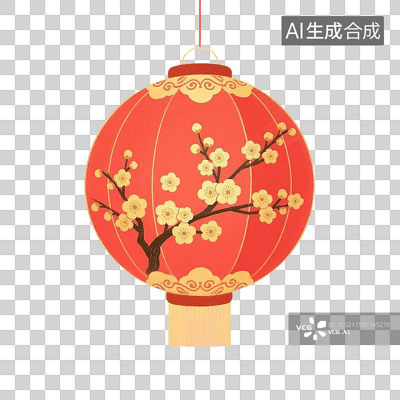 【AI数字艺术】中国风手绘插画，红灯笼，梅花花纹灯笼，春节，新年，国庆节，中秋节，元宵节，传统节日免抠元素图片素材