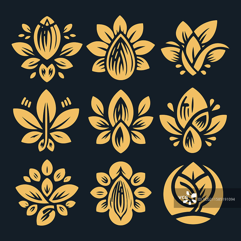 现代杏仁图标集合图片素材