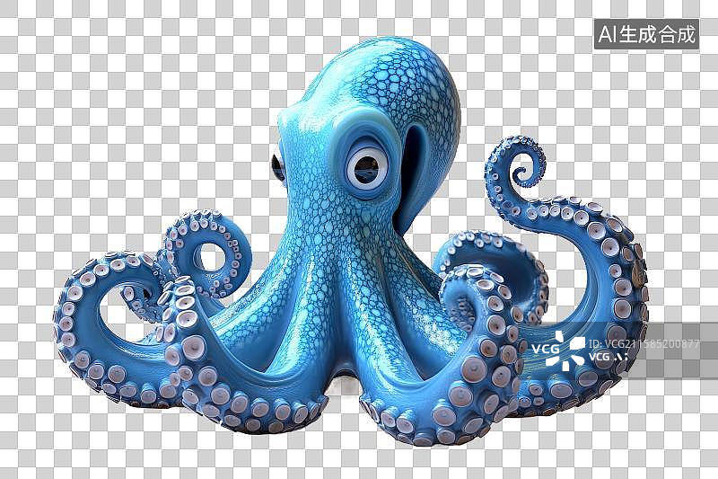 【AI数字艺术】蓝色章鱼的卡通形象图片素材