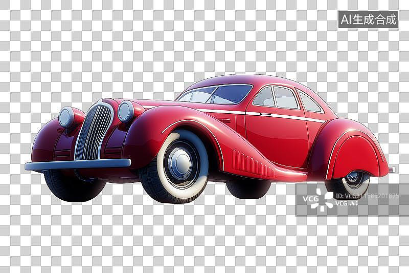 【AI数字艺术】红色复古汽车侧面展示图片素材