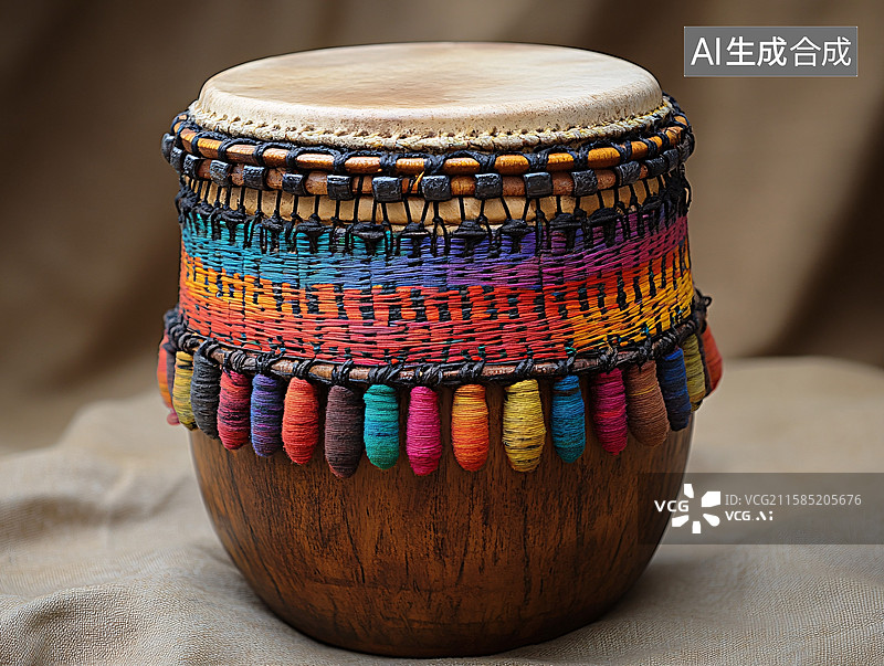 【AI数字艺术】彩色装饰的木质手鼓图片素材