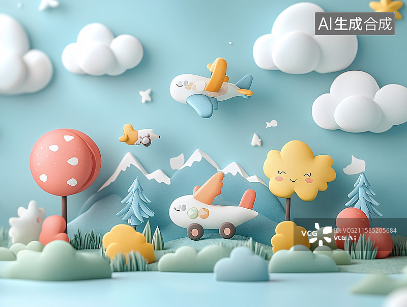 【AI数字艺术】童趣梦幻的卡通风景画面图片素材