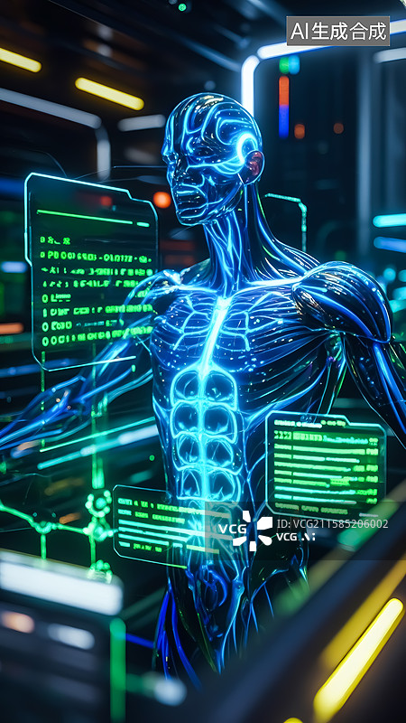 【AI数字艺术】透明人体生物医学概念插画图片素材