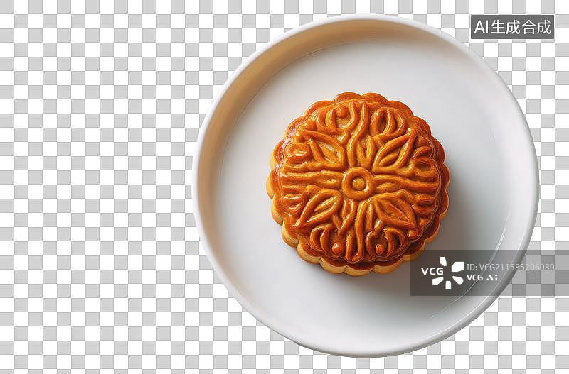 【AI数字艺术】白色盘子里的传统花纹月饼图片素材