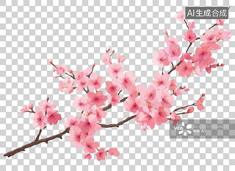 【AI数字艺术】一枝绽放的粉色樱花图片素材