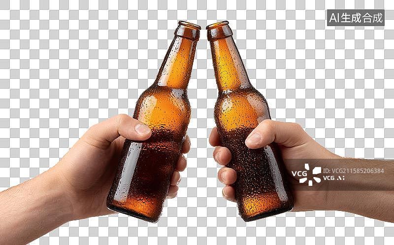 【AI数字艺术】举杯庆祝的两只手与啤酒瓶图片素材