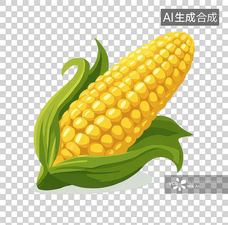【AI数字艺术】新鲜带绿叶的黄色玉米棒图片素材