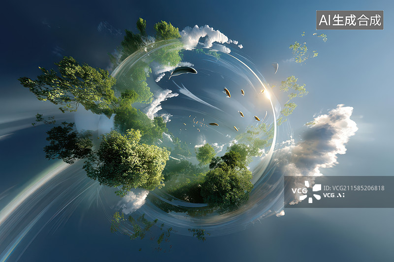 【AI数字艺术】：梦幻水景游鱼绿植自然图图片素材