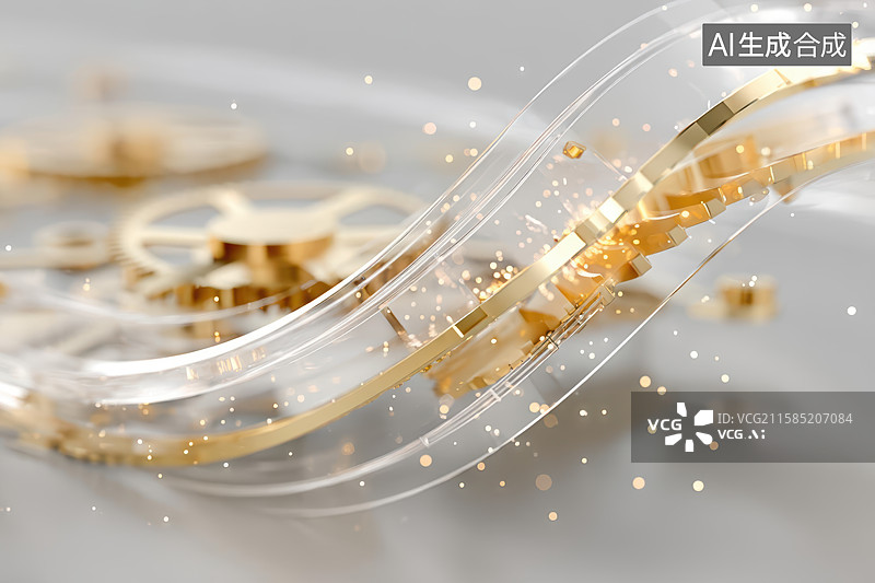 【AI数字艺术】金色齿轮透明基座机械艺术图图片素材