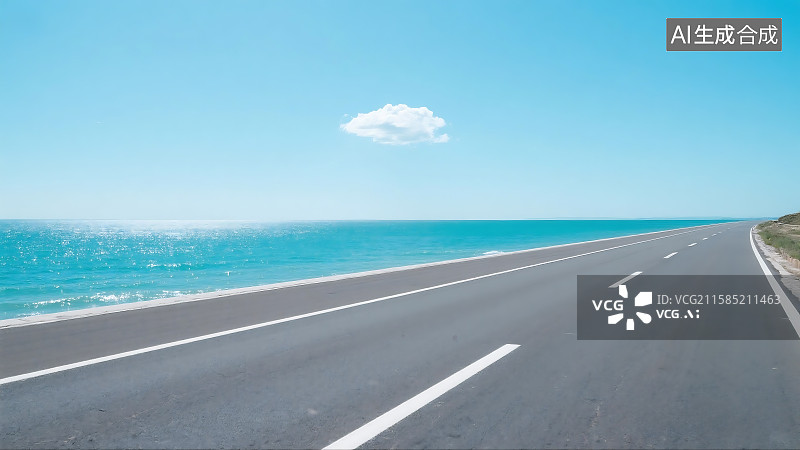 【AI数字艺术】蓝天白云下的海边公路 汽车广告背景图 海报素材 海景公路图片素材